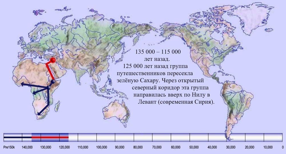03 карта расселения человека по Земле 135 000 лет назад
