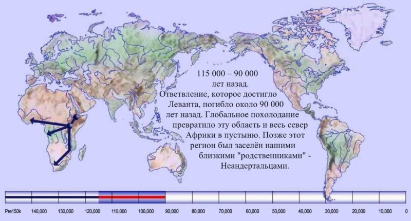 04 карта расселения человека по Земле 115 000 лет назад