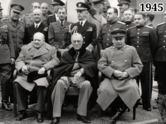Фото лидеры союзных государств Черчилль, Рузвельт, Сталин. Ялта 1945 год