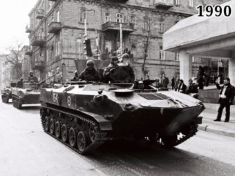 Фото советская военная техника на улицах Баку. Январь 1990 года
