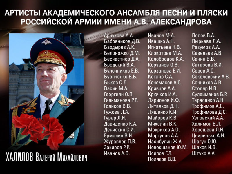 Список погибших участников ансамбля им. Александрова