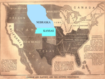 Территории Канзаса и Небраски на карте 1854 года