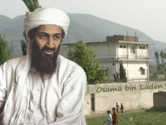 Картинка, основатель Аль-Каиды Усама бен Ладен на фоне своего последнего убежища